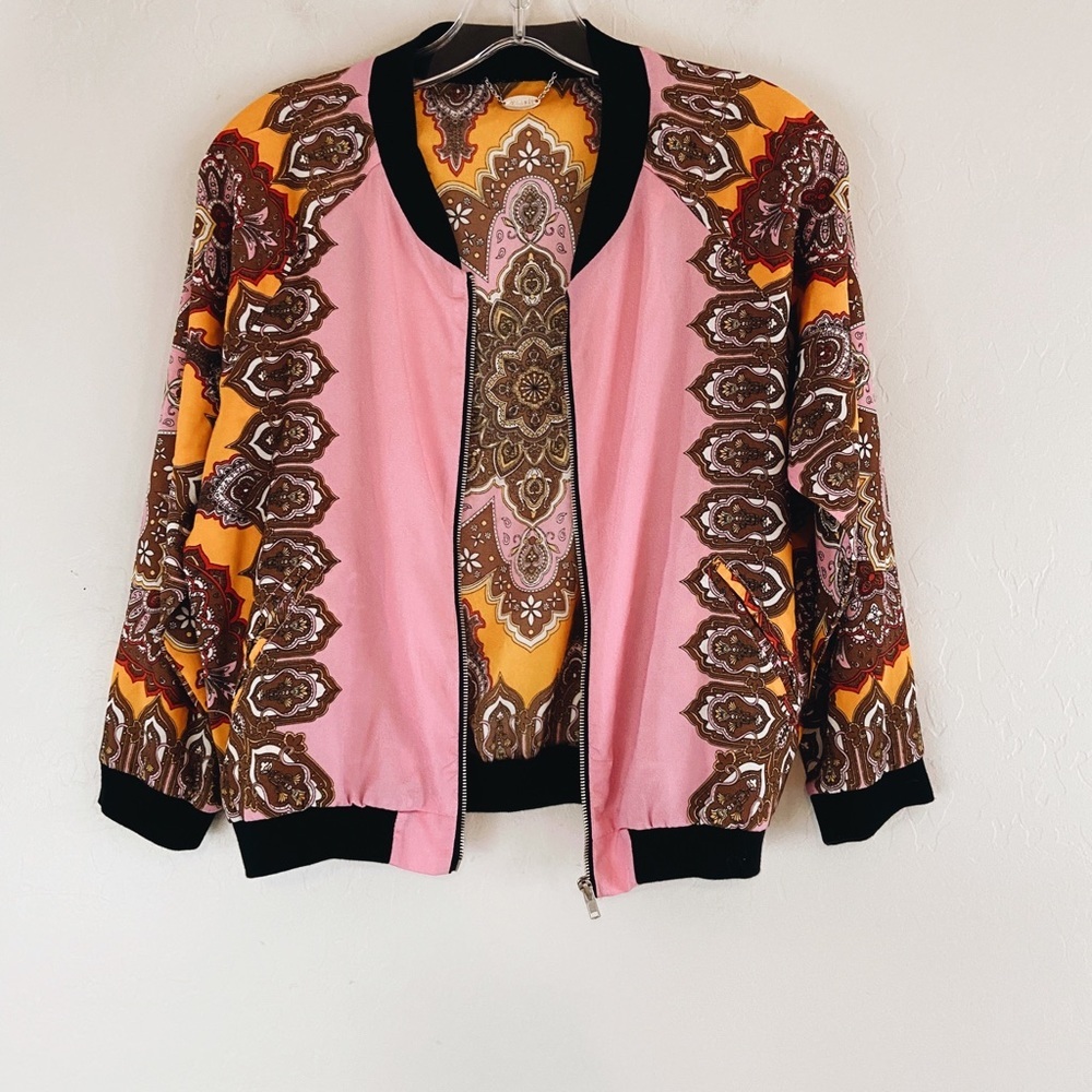 Ali & Kris Lightweight Jacket Women Size M Paisley Pink Orange - Picture 5 of 6